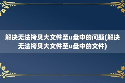 解决无法拷贝大文件至u盘中的问题(解决无法拷贝大文件至u盘中的文件)