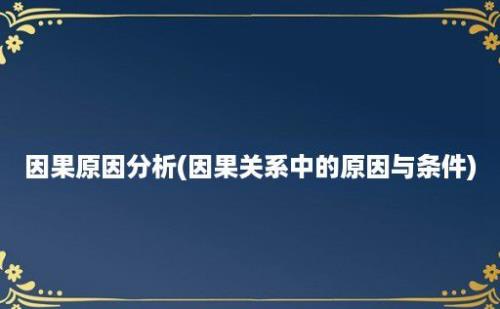 因果原因分析(因果关系中的原因与条件)