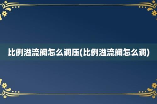 比例溢流阀怎么调压(比例溢流阀怎么调)