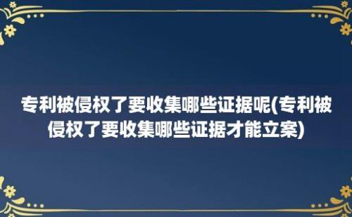 专利被侵权了要收集哪些证据呢(专利被侵权了要收集哪些证据才能立案)