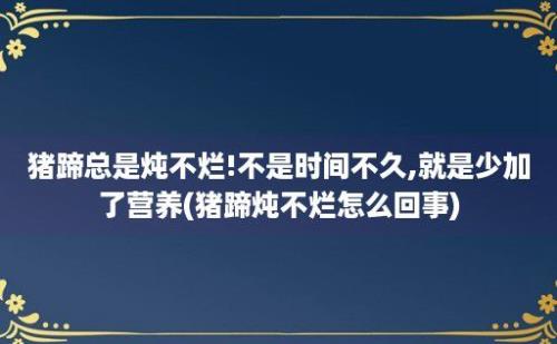 猪蹄总是炖不烂!不是时间不久,就是少加了营养(猪蹄炖不烂怎么回事)