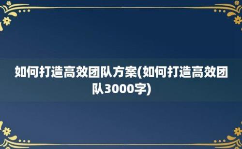 如何打造高效团队方案(如何打造高效团队3000字)