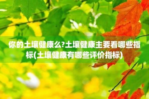 你的土壤健康么?土壤健康主要看哪些指标(土壤健康有哪些评价指标)