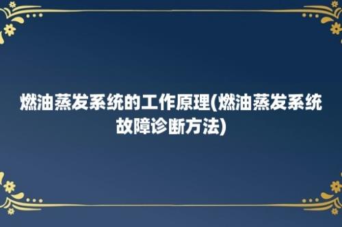 燃油蒸发系统的工作原理(燃油蒸发系统故障诊断方法)