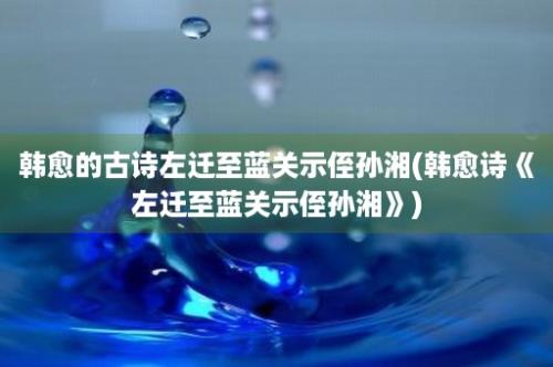 韩愈的古诗左迁至蓝关示侄孙湘(韩愈诗《左迁至蓝关示侄孙湘》)