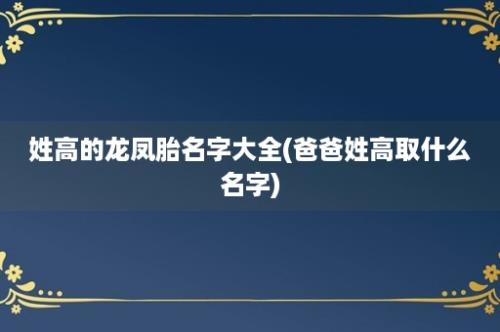 姓高的龙凤胎名字大全(爸爸姓高取什么名字)