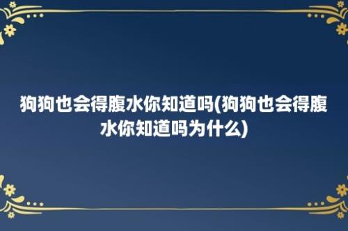 狗狗也会得腹水你知道吗(狗狗也会得腹水你知道吗为什么)