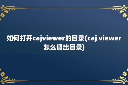 如何打开cajviewer的目录(caj viewer怎么调出目录)