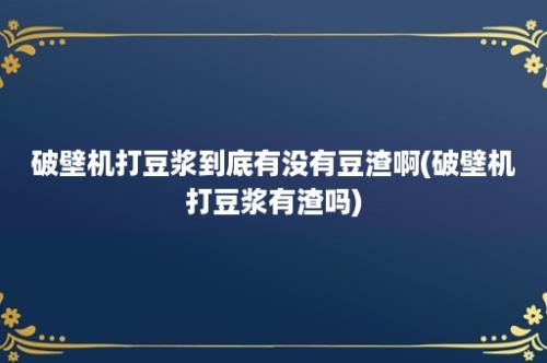 破壁机打豆浆到底有没有豆渣啊(破壁机打豆浆有渣吗)