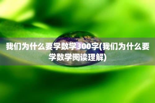 我们为什么要学数学300字(我们为什么要学数学阅读理解)