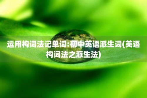 运用构词法记单词:初中英语派生词(英语构词法之派生法)