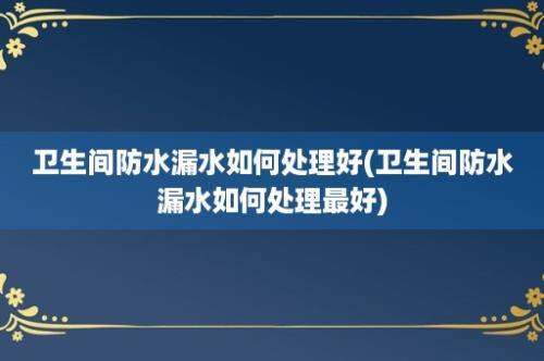 卫生间防水漏水如何处理好(卫生间防水漏水如何处理最好)