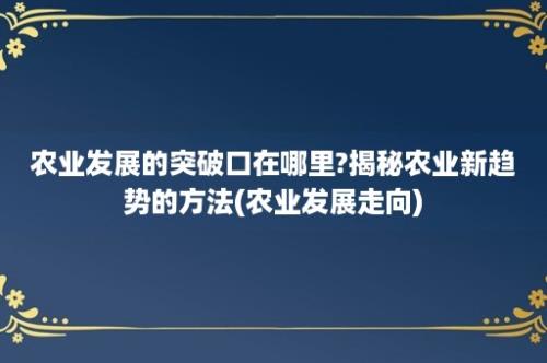 农业发展的突破口在哪里?揭秘农业新趋势的方法(农业发展走向)