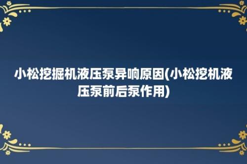 小松挖掘机液压泵异响原因(小松挖机液压泵前后泵作用)