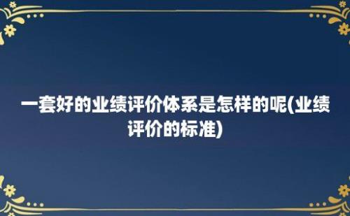 一套好的业绩评价体系是怎样的呢(业绩评价的标准)