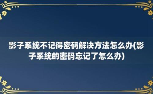 影子系统不记得密码解决方法怎么办(影子系统的密码忘记了怎么办)