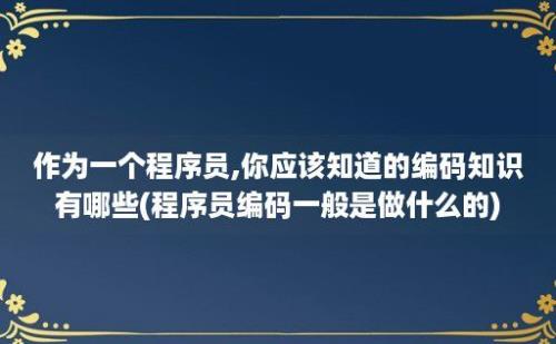 作为一个程序员,你应该知道的编码知识有哪些(程序员编码一般是做什么的)