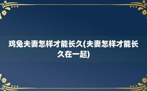 鸡兔夫妻怎样才能长久(夫妻怎样才能长久在一起)