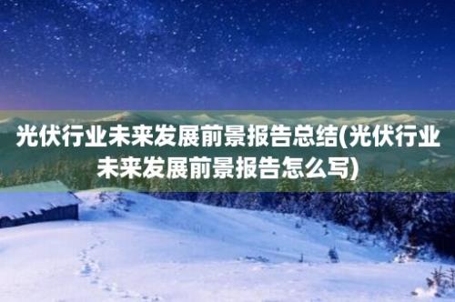 光伏行业未来发展前景报告总结(光伏行业未来发展前景报告怎么写)