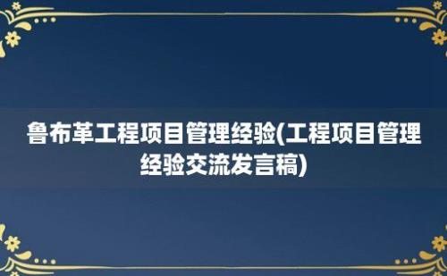 鲁布革工程项目管理经验(工程项目管理经验交流发言稿)