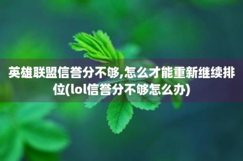 英雄联盟信誉分不够,怎么才能重新继续排位(lol信誉分不够怎么办)