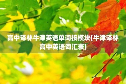 高中译林牛津英语单词按模块(牛津译林高中英语词汇表)