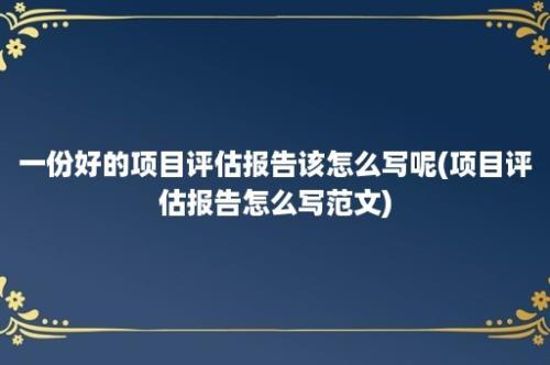 一份好的项目评估报告该怎么写呢(项目评估报告怎么写范文)