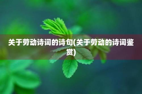 关于劳动诗词的诗句(关于劳动的诗词鉴赏)