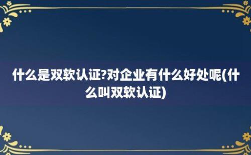 什么是双软认证?对企业有什么好处呢(什么叫双软认证)