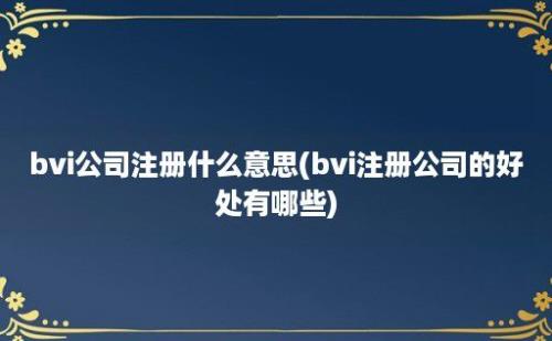 bvi公司注册什么意思(bvi注册公司的好处有哪些)