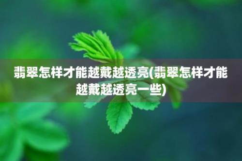 翡翠怎样才能越戴越透亮(翡翠怎样才能越戴越透亮一些)