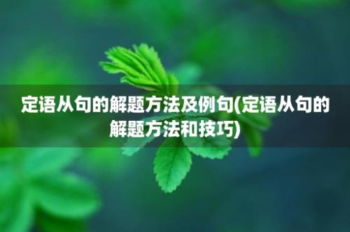 定语从句的解题方法及例句(定语从句的解题方法和技巧)