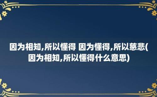 因为相知,所以懂得 因为懂得,所以慈悲(因为相知,所以懂得什么意思)