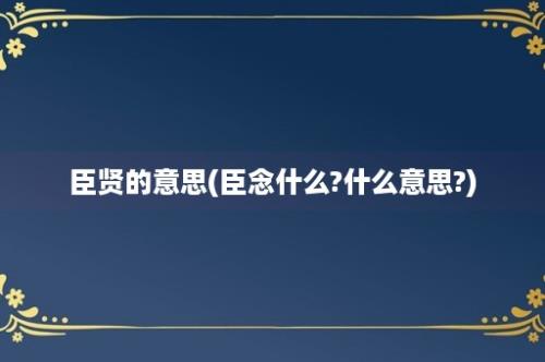 臣贤的意思(臣念什么?什么意思?)