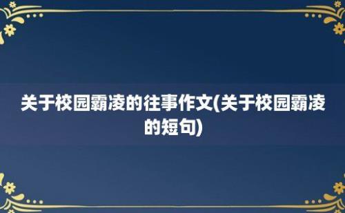 关于校园霸凌的往事作文(关于校园霸凌的短句)