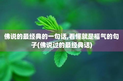 佛说的最经典的一句话,看懂就是福气的句子(佛说过的最经典话)