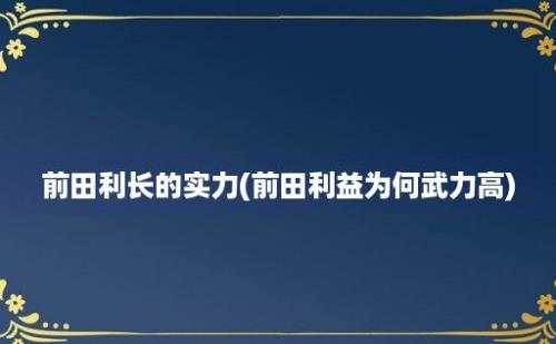 前田利长的实力(前田利益为何武力高)