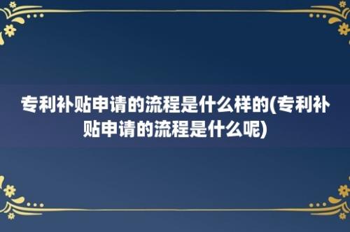 专利补贴申请的流程是什么样的(专利补贴申请的流程是什么呢)