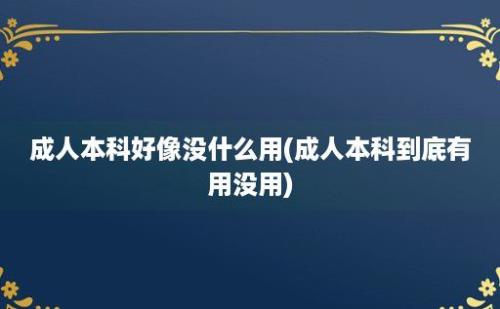 成人本科好像没什么用(成人本科到底有用没用)