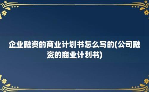 企业融资的商业计划书怎么写的(公司融资的商业计划书)