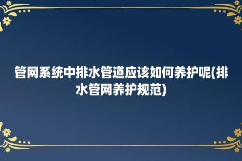 管网系统中排水管道应该如何养护呢(排水管网养护规范)