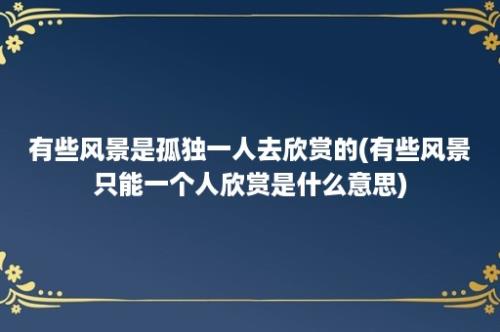 有些风景是孤独一人去欣赏的(有些风景只能一个人欣赏是什么意思)