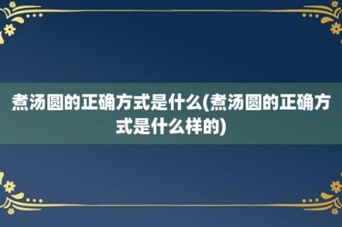 煮汤圆的正确方式是什么(煮汤圆的正确方式是什么样的)