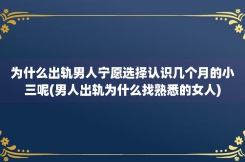 为什么出轨男人宁愿选择认识几个月的小三呢(男人出轨为什么找熟悉的女人)