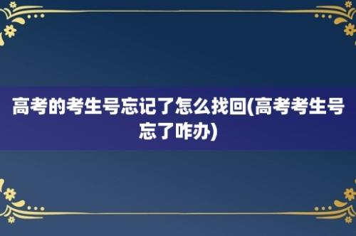 高考的考生号忘记了怎么找回(高考考生号忘了咋办)