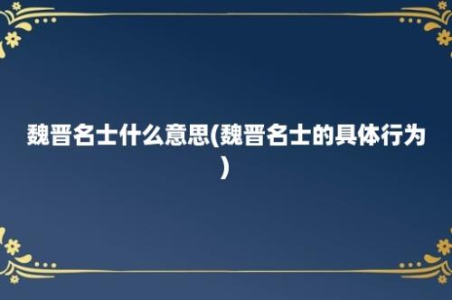 魏晋名士什么意思(魏晋名士的具体行为)