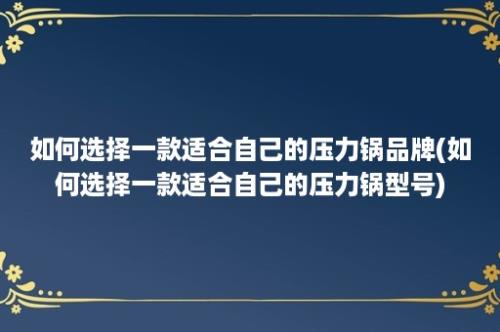 如何选择一款适合自己的压力锅品牌(如何选择一款适合自己的压力锅型号)