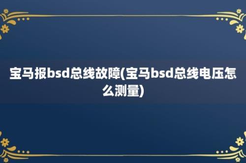 宝马报bsd总线故障(宝马bsd总线电压怎么测量)