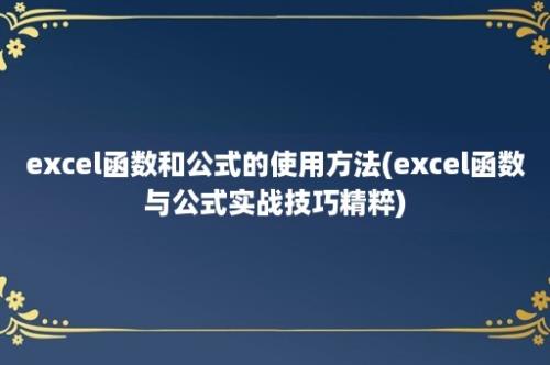 excel函数和公式的使用方法(excel函数与公式实战技巧精粹)