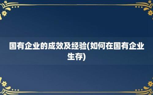 国有企业的成效及经验(如何在国有企业生存)